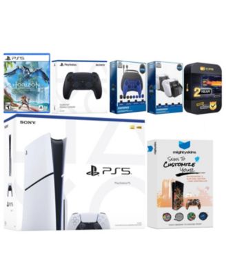 Playstation 5 Slim Disc with Horizon Forbidden West, Extra Cosmic Red Controller, Gamer Kit, Charge Dock and MightySkins Decal Voucher + 2 Year C