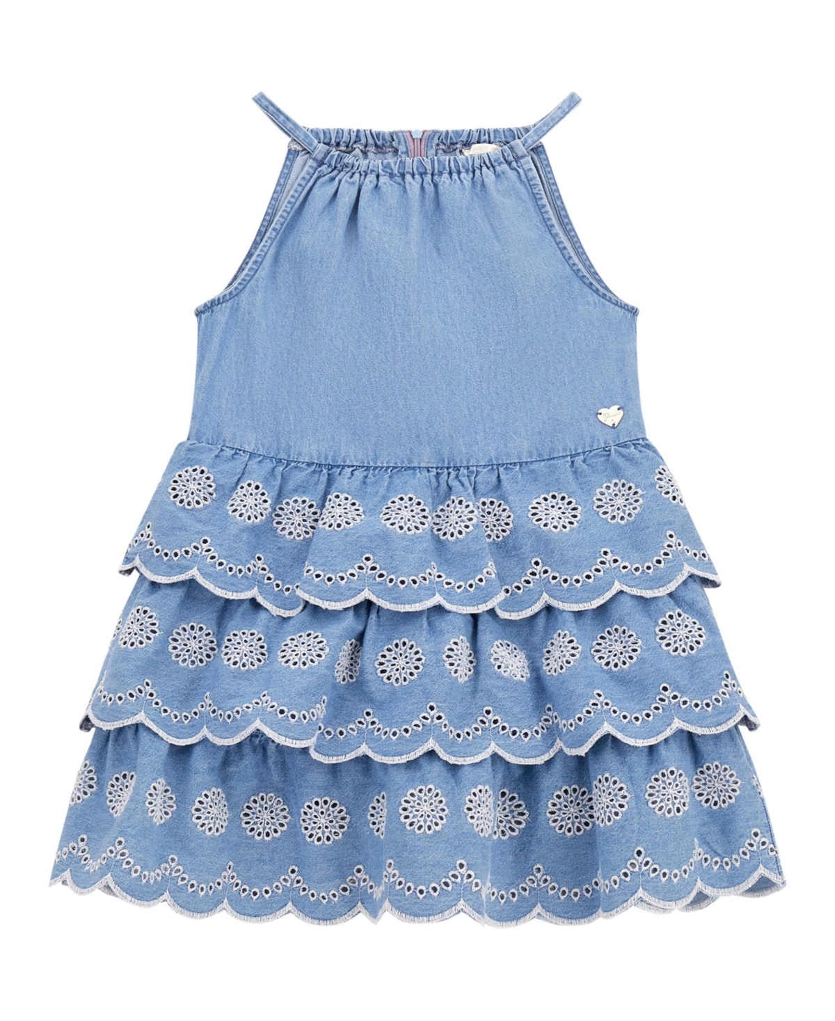 Guess Big Girls Denim Tiered Halter Neck Dress In Blue Denim