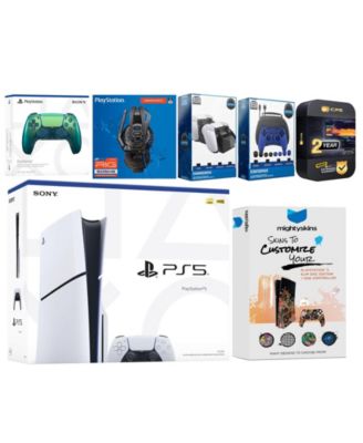 Playstation 5 Slim Disc with Extra Cobalt Blue Controller, Plantronics Headset, Gamer Kit, Charge Dock and MightySkins Decal Voucher + 2 Year CPS