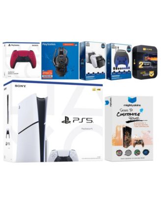 Playstation 5 Slim Disc with Extra Cobalt Blue Controller, Plantronics Headset, Gamer Kit, Charge Dock and MightySkins Decal Voucher + 2 Year CPS