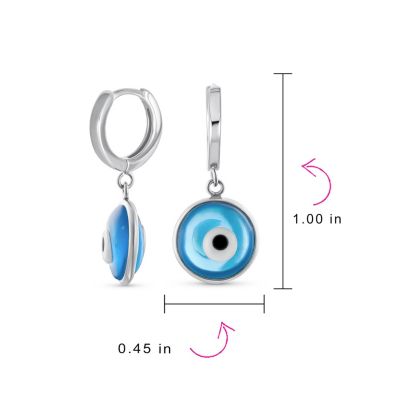 Spiritual Protection Round Nazar Evil Eye Drop Huggie Mini Hoop Earrings Endless Murano Glass Plated .925 Sterling