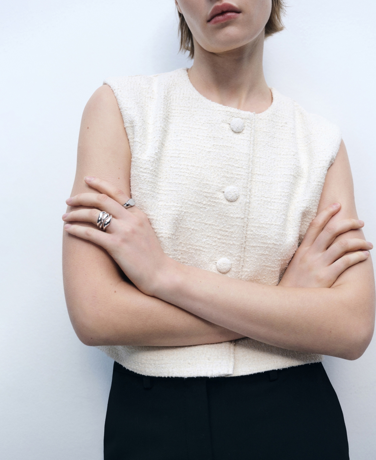 Mango Women's Tweed Buttons Vest In Ecru