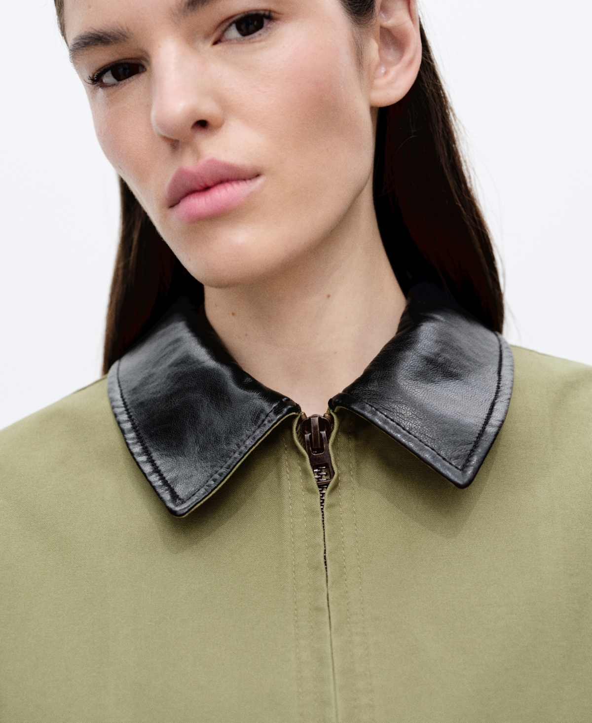 Mango Contrast Collar Cotton Jacket Khaki In Khaki
