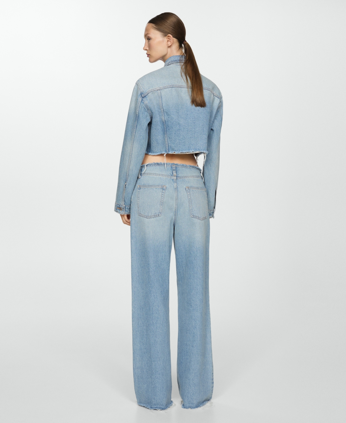 Mango Denim Jacket With Frayed Hem Medium Blue In Medium Blue