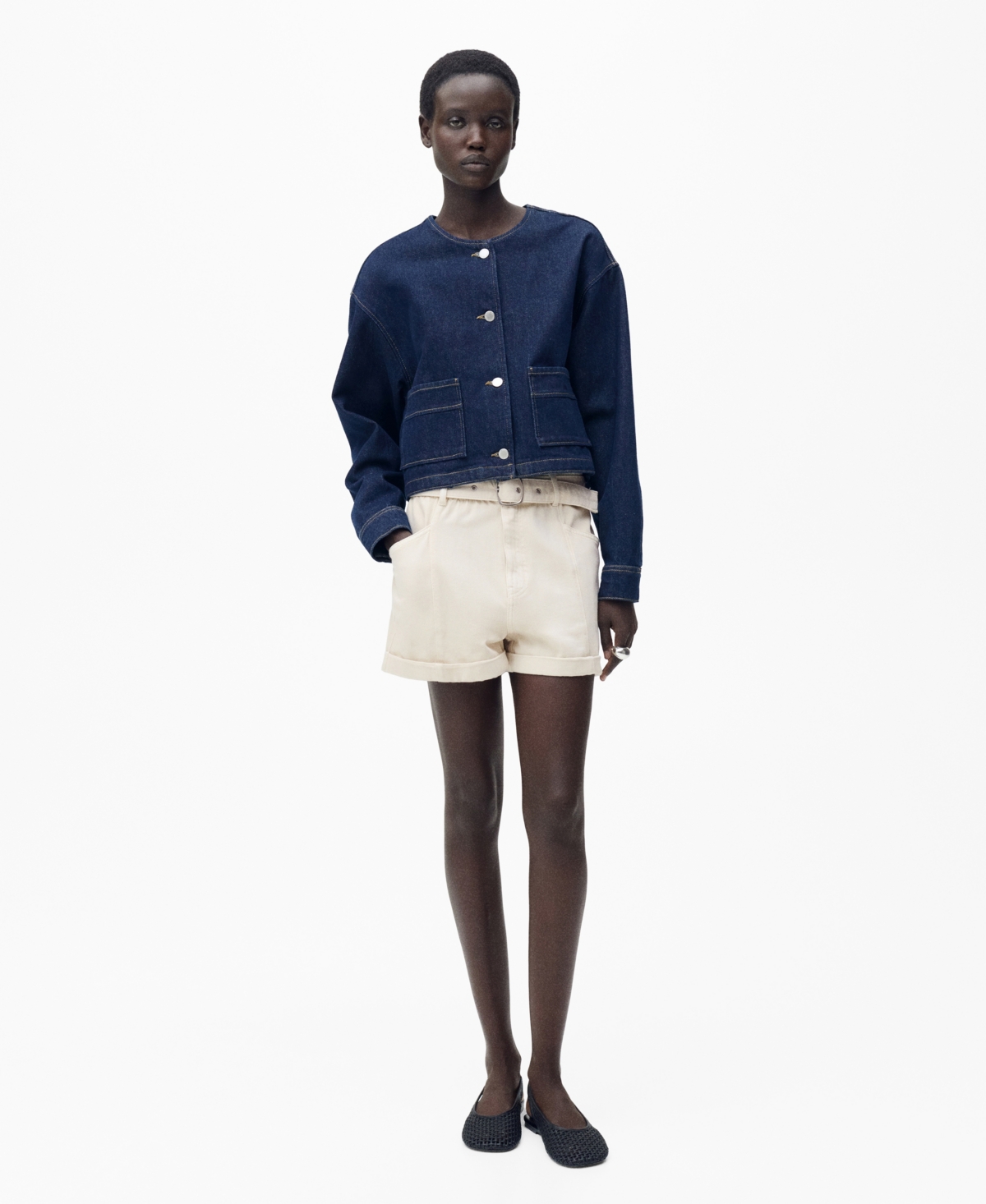 Women's Rolled Hem Paper Bag Shorts - Ecru