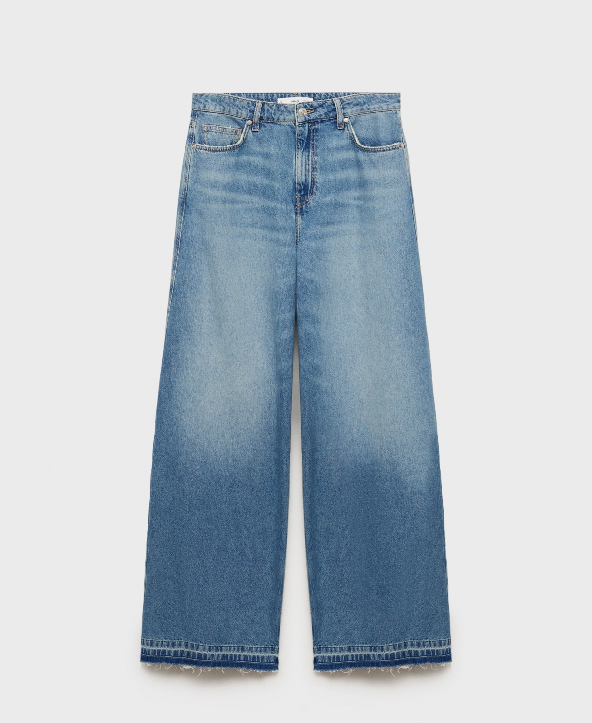 Mango Women's Wide Leg Low Frayed Hem Jeans In Medium Blue