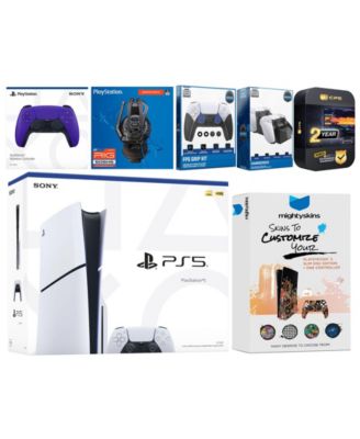 Playstation 5 Slim Disc with Extra Midnight Black Controller, Plantronics Headset, FPS Grip Kit, Charge Dock and MightySkins Decal Voucher + 2 Ye