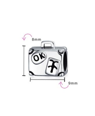 Vacation Tourism Travel Suitcase Luggage Charm Bead Oxidized .925 Sterling Silver