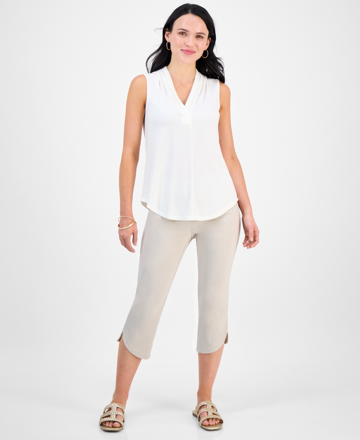 JM COLLECTION PETITE SLEEVELESS V-NECK TOP, EXCLUSIVELY AT MACY'S 