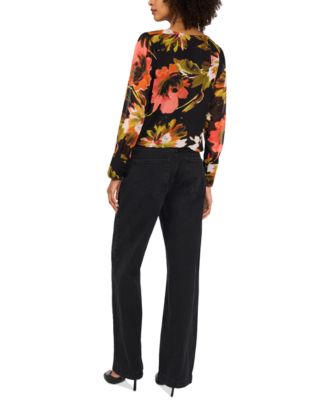 Women's Split-Neck Wrapped Long-Sleeve Top