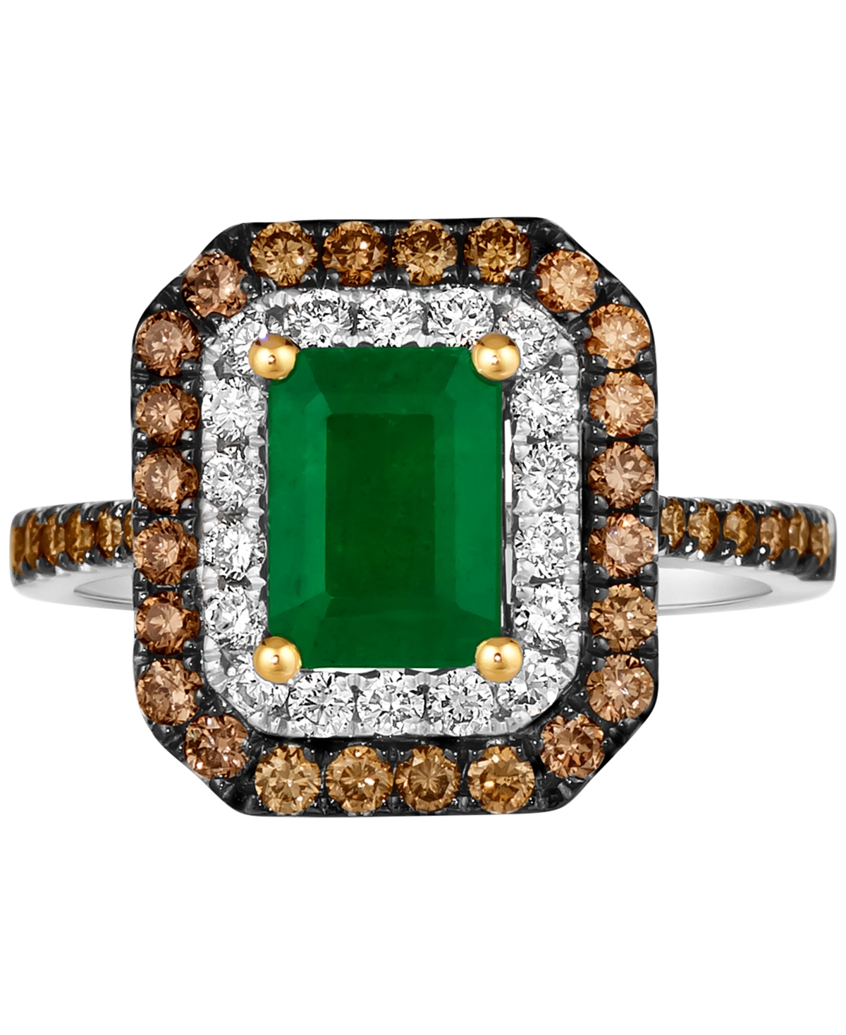 Le Vian Costa Smeralda Emeralds (1-1/5 Ct. T.w.) & Diamond Double Halo Ring In 14k Two-toned Gold In White Gold,yellow Gold
