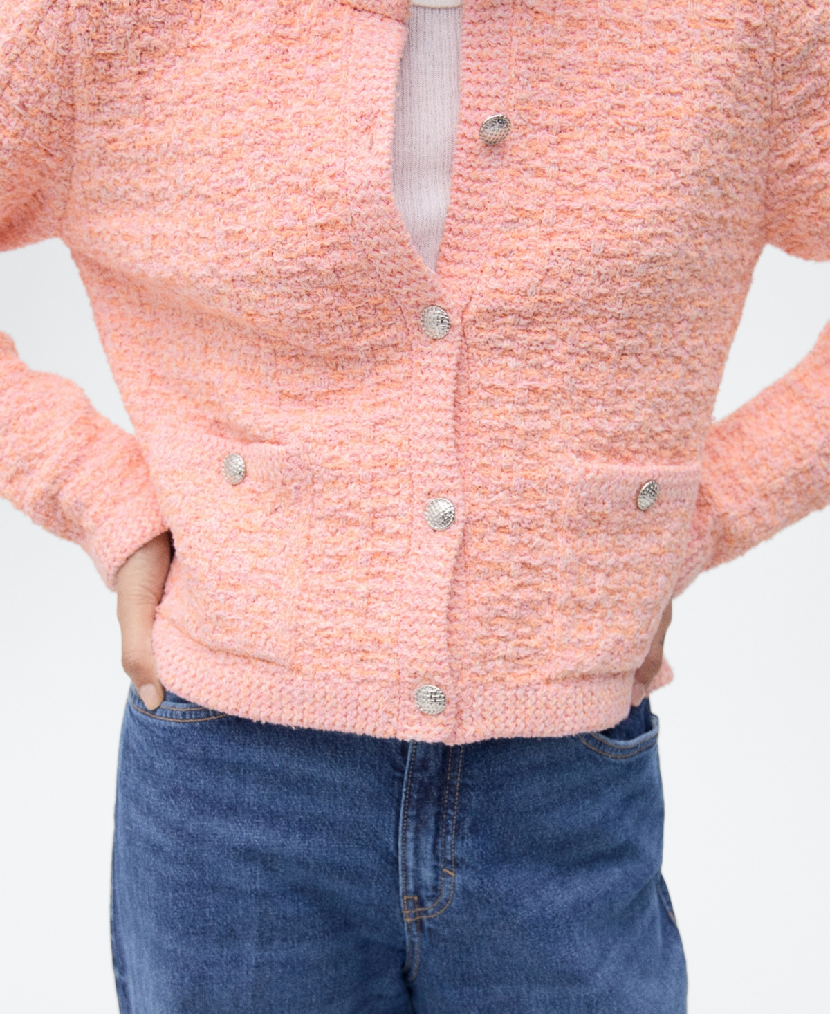 Mango Tweed Effect Jacket With Jewel Buttons Pastel Pink In Pastel Pink