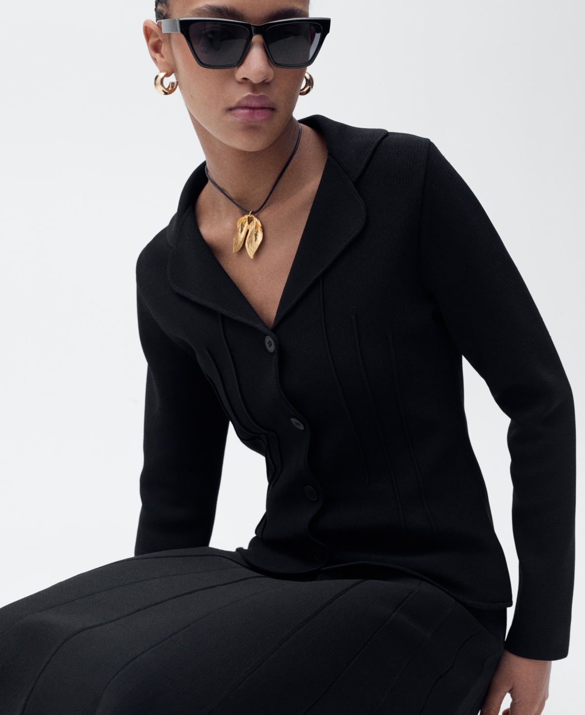 Mango Lapel Collar Knitted Jacket Black In Black