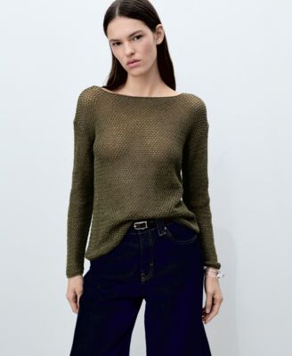 Women's Open-Knit Boat Neck Sweater