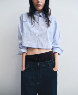 Women's Seam Detail Striped Crop Shirt