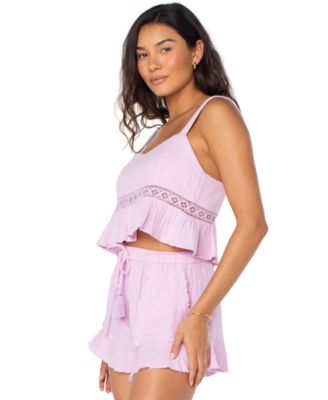 Juniors' Island Time Cotton Tiered Cropped Top