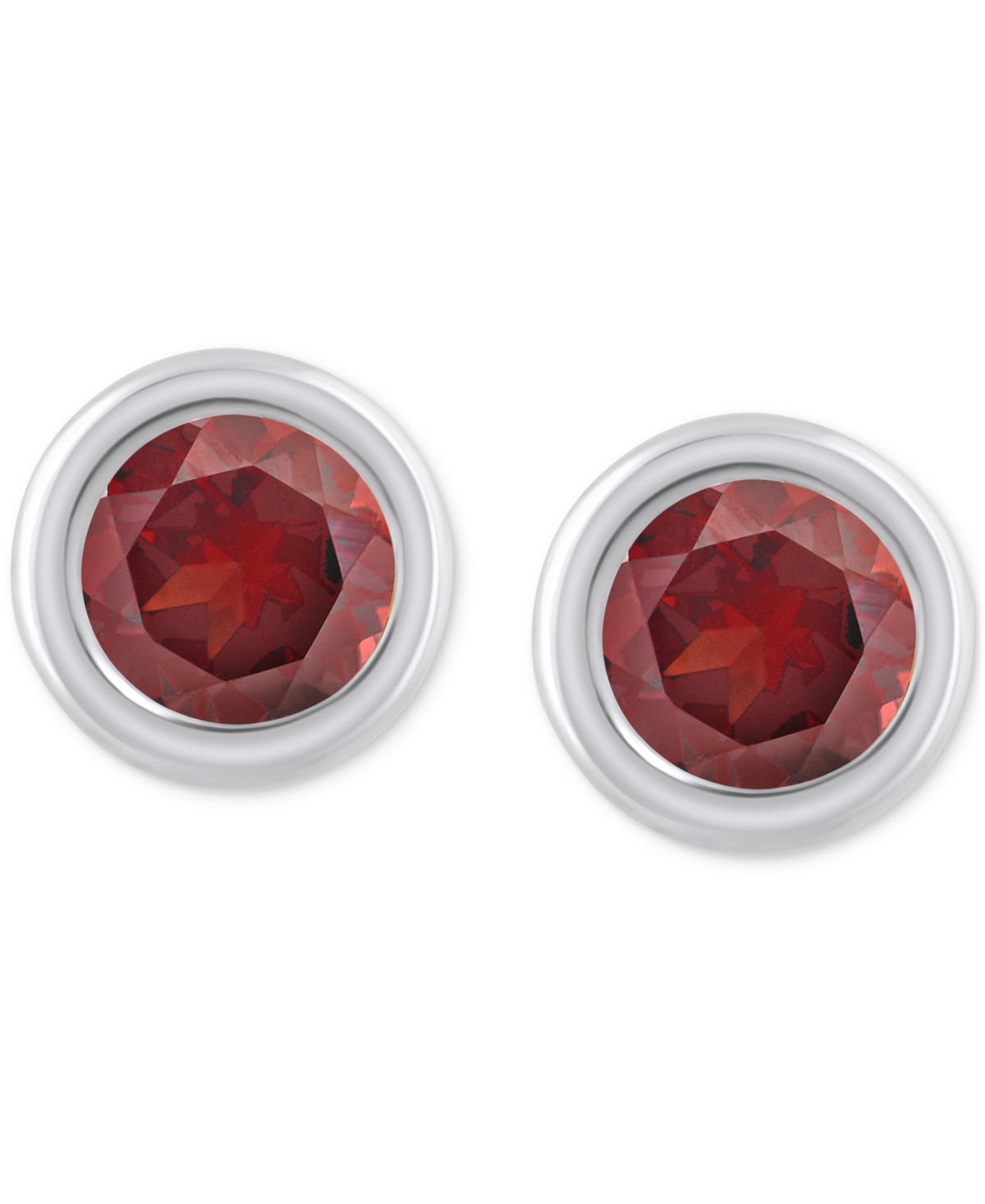Macy's Gemstone Round Stud Earrings In 10k Yellow Gold Or White Gold In Garnet,white Gold