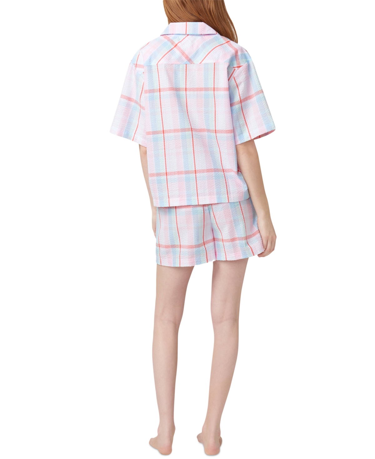 Shop Hue Women's Plaid Seersucker Short-sleeve Boxer Pajama Set In Bright White