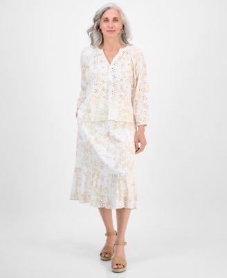 Style & Co - Women's Floral-Print Eyelet Tiered Skirt, Exclusively at Macy's