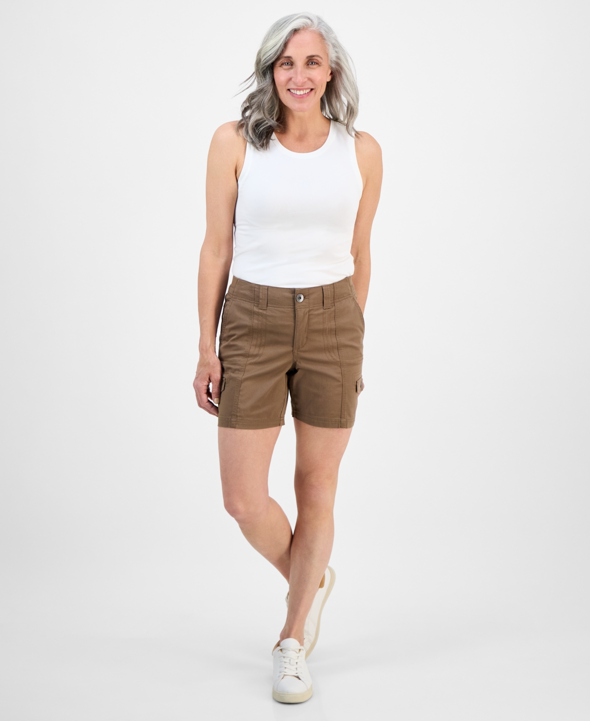 Style & Co Women's Petite Mid-rise Comfort-waist Cargo Shorts, Exclusively At Macy's In Brown