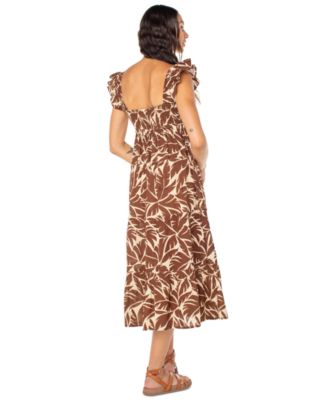 Juniors' Palmy Days Cotton Printed Tiered Midi Dress