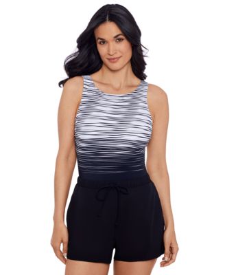 ShapeSolver Sport by Mimi Flamingo - Women's High-Neck Runaround Romper Swimsuit
