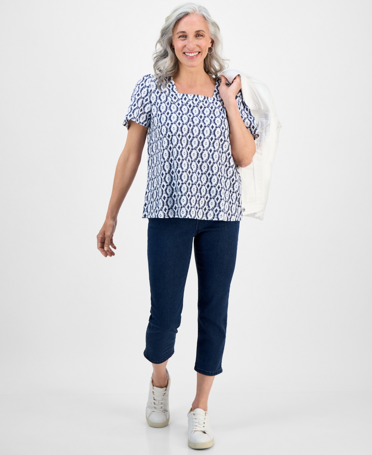 Style & Co Petite Square-Neck Top, Exclusively at Macy's