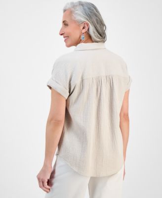 Petite Cotton Gauze Camp Shirt