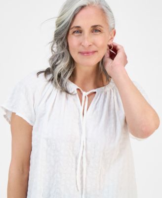 Petite Paisley Bloom Flutter-Sleeve Popover Top, Exclusively at Macy's