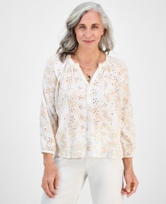 売れ筋商品|||スタイルアンドコー カットソー トップス レディース Petite Morning Glories Contrast-Stitched Blouse, Exclusively at Macy's Glories Brt Wht Style & Co Petite Morning Glories Contrast-Stitched Blouse