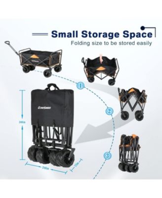 Heavy Duty 350 Lbs Capacity Collapsible Wagon, Outdoor Folding Camping Wagons, Grocery Portable Utility Cart, Adjustable Rolling Carts, All Terrain Sports Wagon with Big Wheels