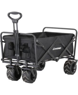Heavy Duty 350 Lbs Capacity Collapsible Wagon, Outdoor Folding Camping Wagons, Grocery Portable Utility Cart, Adjustable Rolling Carts, All Terrain Sports Wagon with Big Wheels