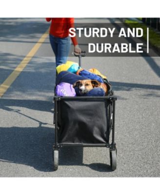 Heavy Duty 350 Lbs Capacity Collapsible Wagon, Outdoor Folding Camping Wagons, Grocery Portable Utility Cart, Adjustable Rolling Carts, All Terrain Sports Wagon with Big Wheels