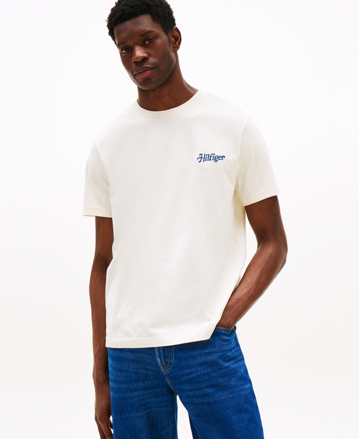 Shop Tommy Hilfiger Men's Relaxed Fit Short Sleeve Crewneck Logo Graphic T-shirt In Ivory Petal
