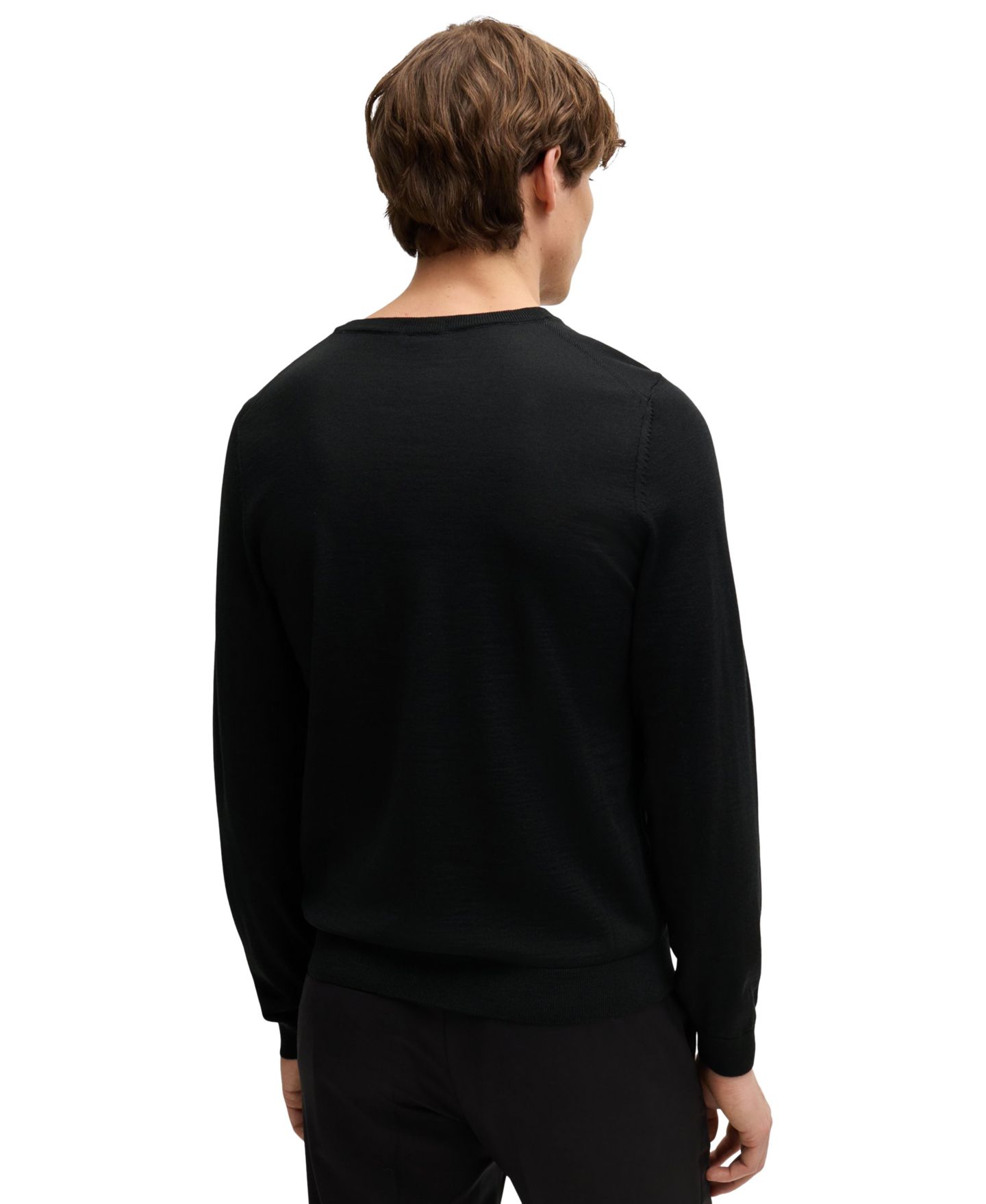 Мужской свитер Hugo Boss Slim-Fit Merino Wool V-Neck, цвет: Чёрный — фото 4
