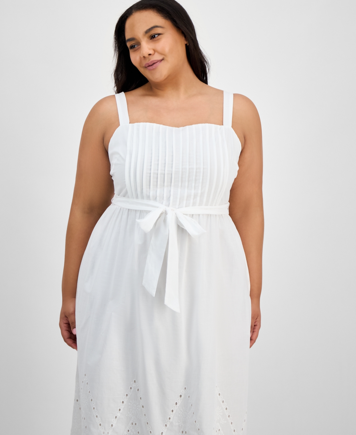 Julia Jordan Plus Size Cotton Sleeveless Eyelet-hem Midi Dress