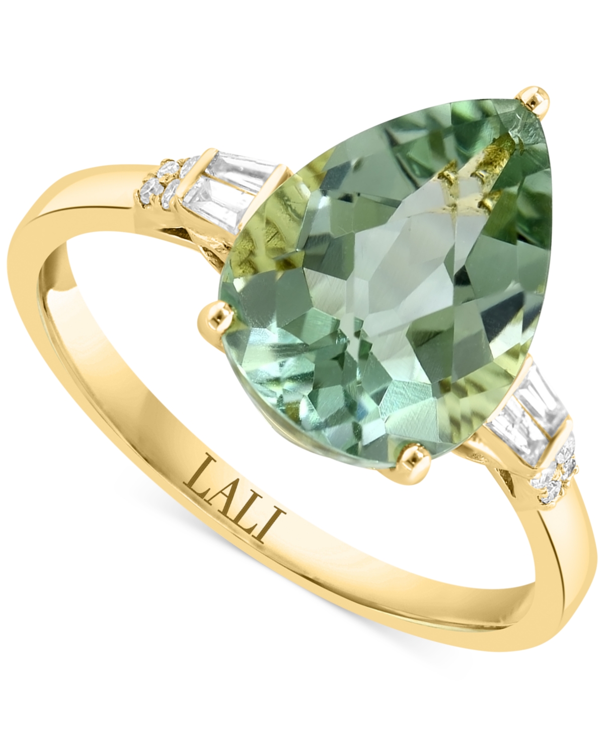 Green Amethyst (3-1/2 ct. t.w.) & Diamond (1/10 ct. t.w.) Ring in 14k Yellow Gold - Green Amethyst