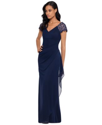 Lace-Sleeve Chiffon Gown