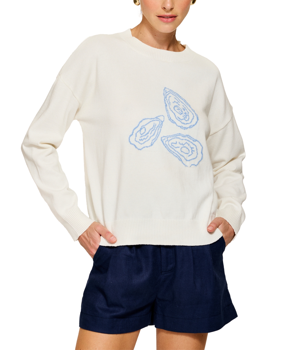 Women's Oyster Motif Crewneck Sweater - Cream