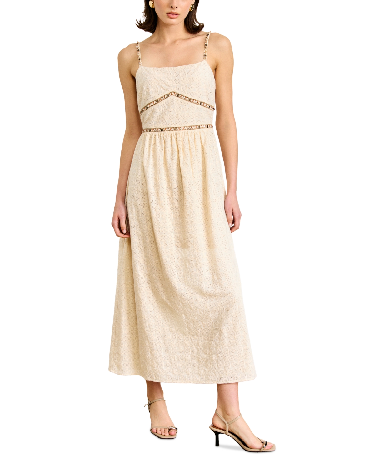 Women's Aurelia Embroidered Cotton Sleeveless Maxi Dress - Ecru