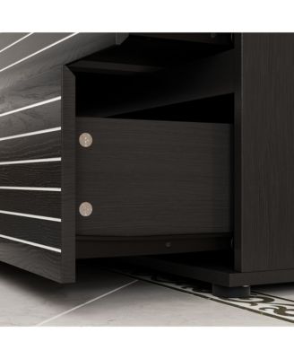 TV stand with 6 drawers, media console with embossed texture, entertainment center in black wood