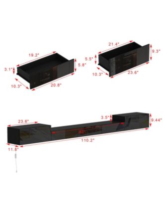 Black wall-mounted TV stand, entertainment center with five drawers, media console with light strip