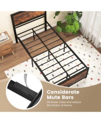 Twin Size Bed Frame Metal with High Headboard and Mute Bars-Twin Size