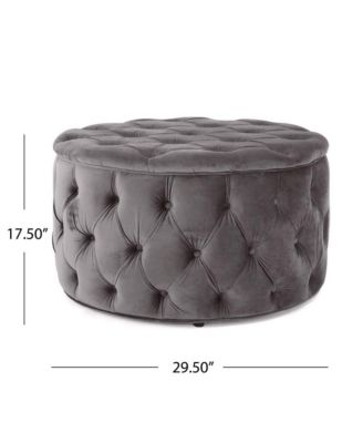 Round Velvet Ottoman Upholstered Footstool for Living Room or Bedroom Soft Polyester Fabric Comfortable Seating Option