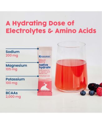 Native Hydrate Stick Packs, Sugar Free Electrolytes Powder with BCAAs, Mixed Berry Hydration, Keto & Paleo Friendly, 30 Servings