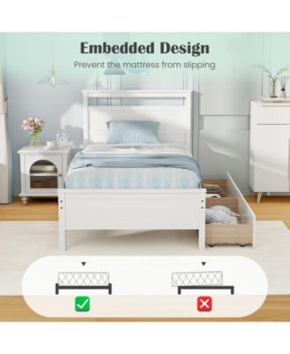 Twin Size Wooden Bed Frame with 2 Drawers for Teens and Adults