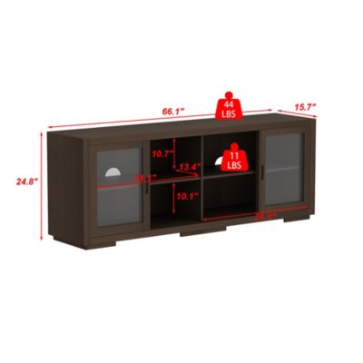 Solid Wood TV Stand with 4 Sliding Tempered Glass Doors,Media Console, Entertainment Center