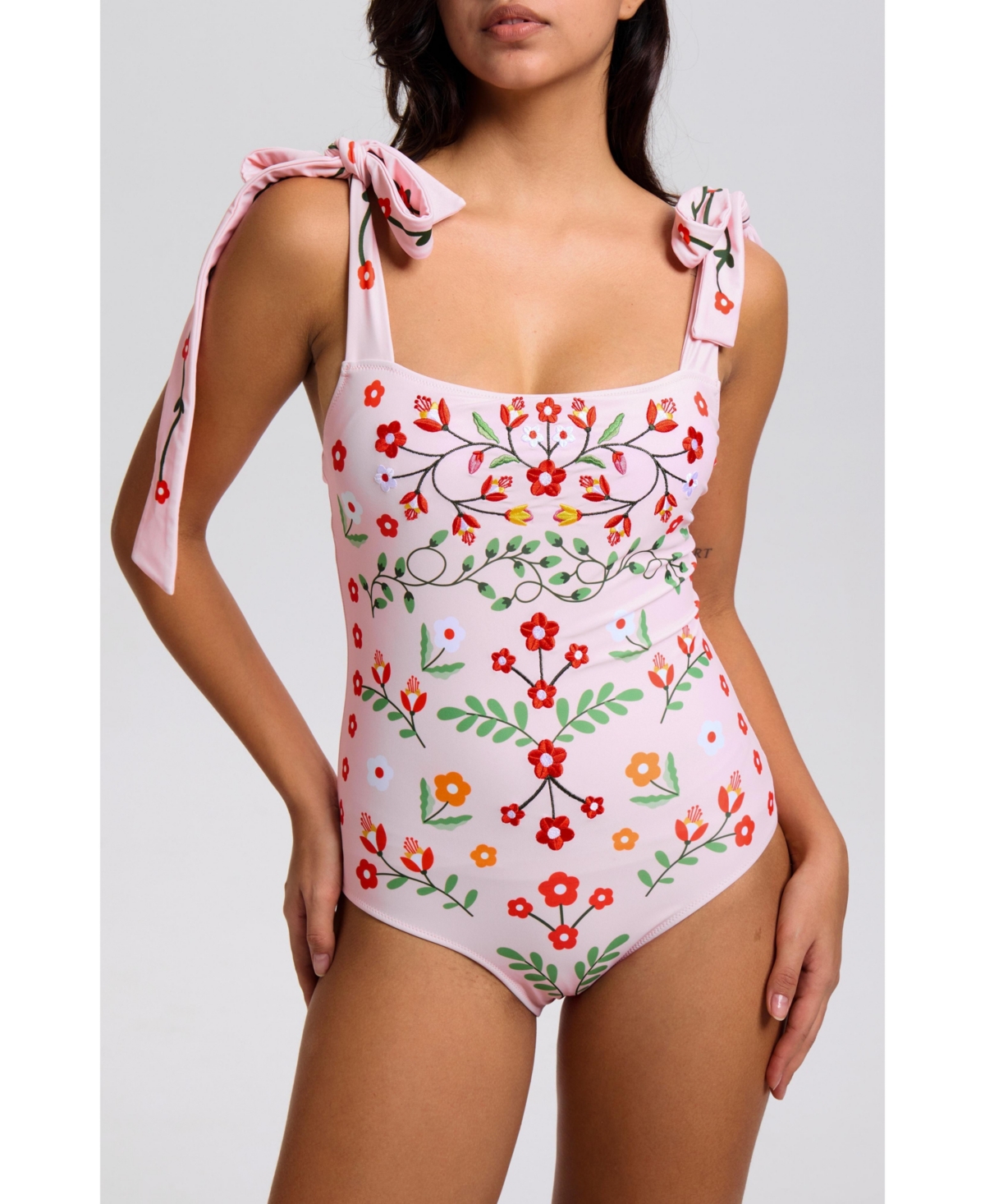 Women's Pink Floral Harmony Embroidered Swimsuit - Pink
