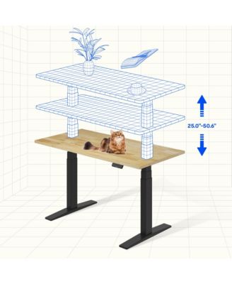 E7-COMMERCIAL 55  W Electric Adjustable Standing Desk, Rubber Wood Top, Black Base