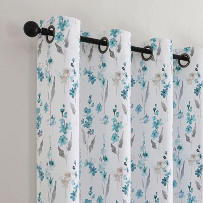 1 Piece Watercolor Floral Light Filtering Grommet Top Window Curtain Panel